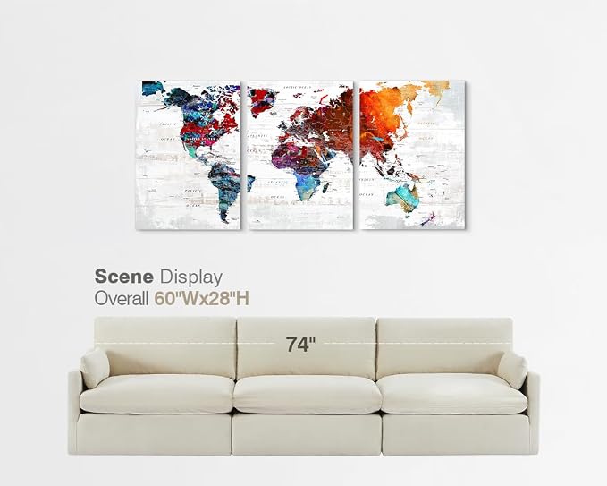 World Map Wall Art for Women Office Conference Room Decor Modern | Extra Large Living Room Wall Decor Framed Colorful Pictures for Bedroom Abstract Art Prints