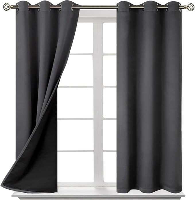 BGment 45 Inch Curtains for Bedroom - Short Blackout Curtains for Small Window/Cafe Thermal Insulated Grommet Drapes, 2 Panels, Each 42 Inch Wide, Dark Grey