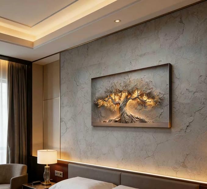 ZAWUDVC Large Tree of Life Wall Art, Neutral Nature Big Tree Botanical Canvas Print Poster, Rustic Stone Wall Decor for Living Room Bedroom Hotel, Earth Tone,