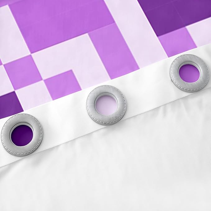 Castle Fairy Purple Checked Window Curtain,Kids Gaming Living Room Decor Curtains,Geometric Grid Camouflage Window Treatment Boys Teens,Modern Video Games Blackout Drapes 2 Panels,42Wx84L