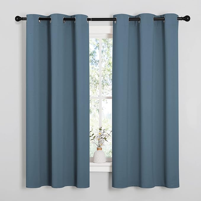NICETOWN Smoky Blue Blackout Curtains 45 inches Length for Cafe, 2 Panels, 34" Wide, Thermal Insulated Decoration Drapes for Small Window