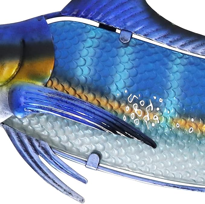 LIFFY Metal Blue Marlin Wall Decor Indoor Metal Fish Wall Art Large Fish Wall Hanging Decorations Ocean Theme Outdoor Wall Decor for Patio,Garden,Yard - 36 Inches Long