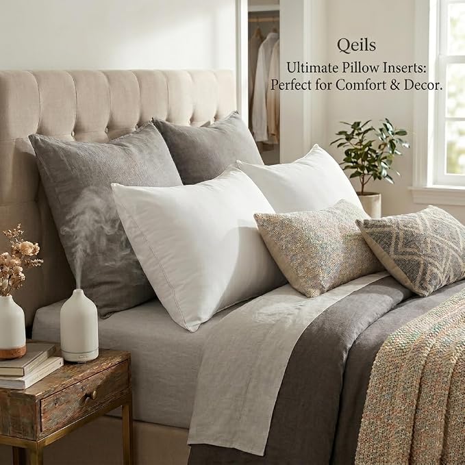 Qeils 18 x 18 Pillow Inserts Set of 4 White Throw Pillow Inserts with Soft Polyester Cover - Rectangle Square Interior Sofa Pillow Inserts Decorative Pillow Insert White Couch Pillow, Pack of 4