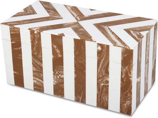 Handicrafts Home Handmade Chevron Pattern Decorative Box - Storage Organizer, Decor Centrepiece, Memory Keepsakes, Home Decor - Boho Style Treasure Box, Multipurpose Gift - Brown, 10x5x5