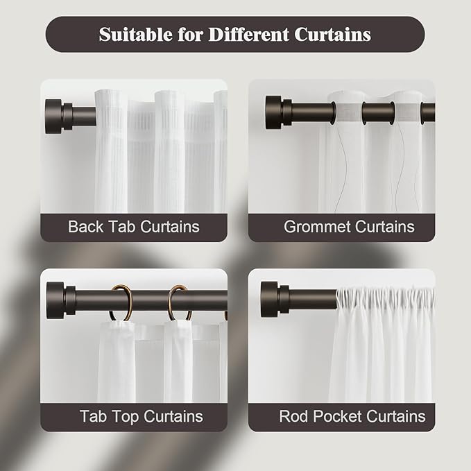 Oneach Brown Curtain Rods for Windows 28 to 48 Inch, 1 Inch Pole Adjustable Length Heavy Duty Metal Curtain Rod Set, for Outdoor Bedroom Kitchen Living Room (16 to 60 Inch)