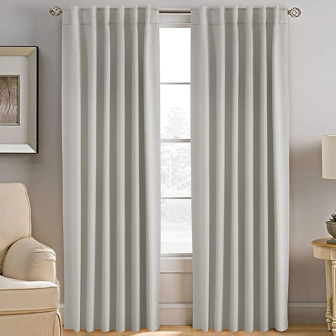 H.VERSAILTEX Back Tab Curtains 90 Inch Long for Living Room, Rod Pocket Room Darkening Thermal Insulated Blackout Curtains, 52 x 90 Inch, Ivory/Cream, 2 Panels