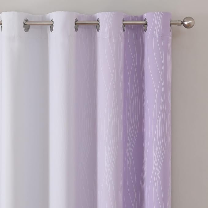 Estelar Textiler Lilac and Greyish White Gradient Blackout Curtains for Bedroom, Thermal Insulated Ombre Blackout Drapes, Light Blocking Energy Saving Curtains for Living Room,52Wx84L,2 Panels