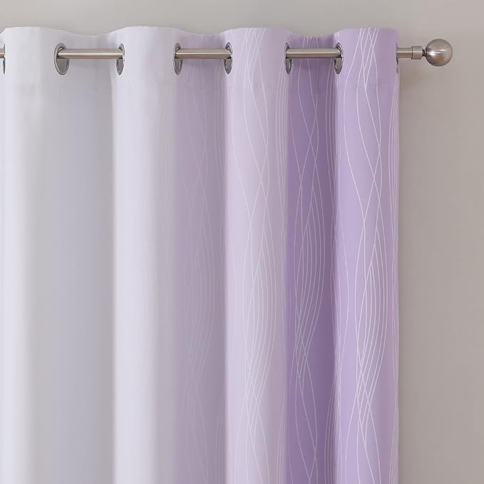 Estelar Textiler Lilac and Greyish White Blackout Curtains 45 Inch Length, Light Blocking Gradient Drapes for Bedroom, Thermal Insulated Grommet Ombre Curtains for Bathroom,52Wx45L,2 Panels