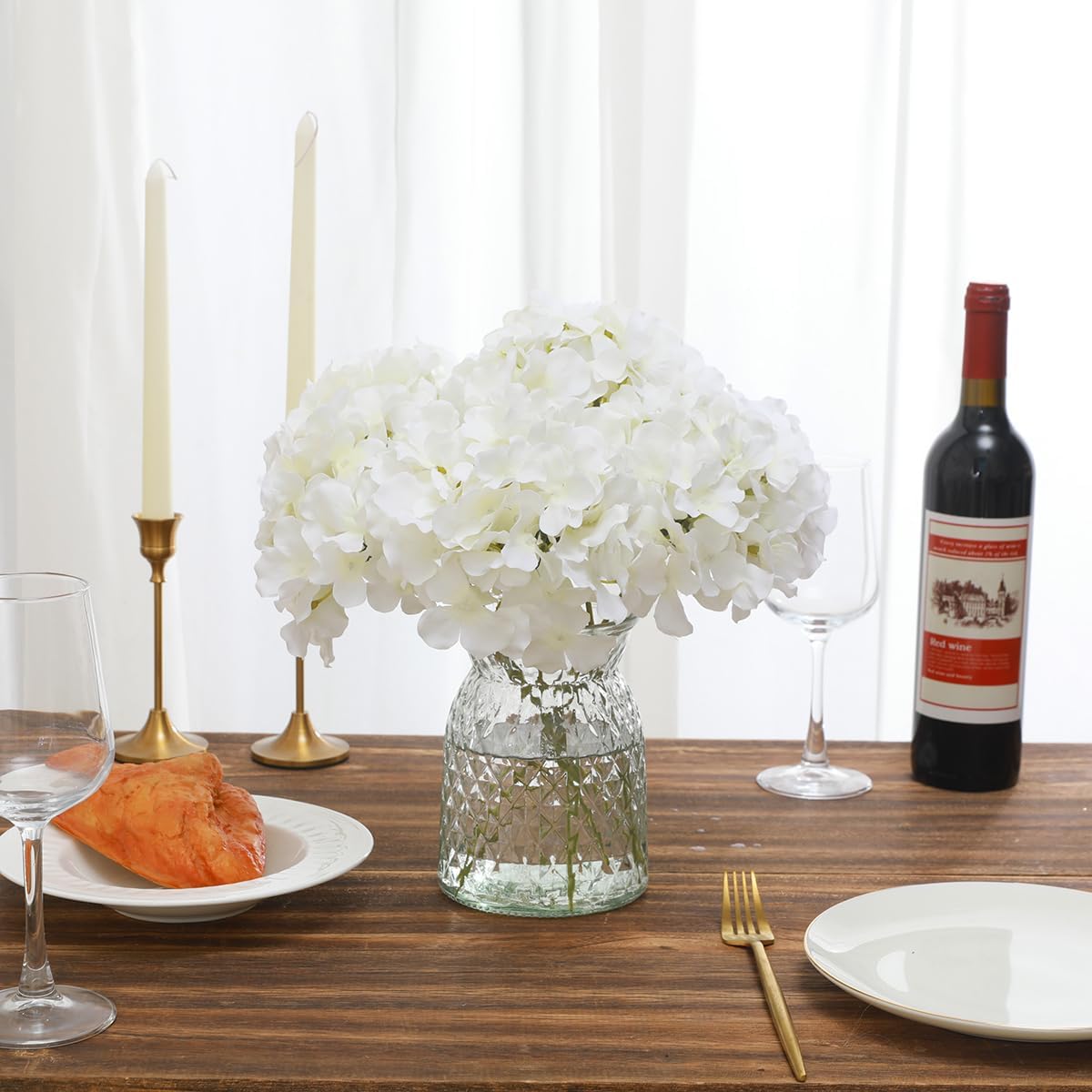 Tifuly Hydrangea Artificial Flowers -12 pcs Realistic Fake Hydrangea Silk Flowers with Stems Faux Hydrangea Flowers Heads for Office Home Party Wedding Centerpiece DIY Floral Decor (White)