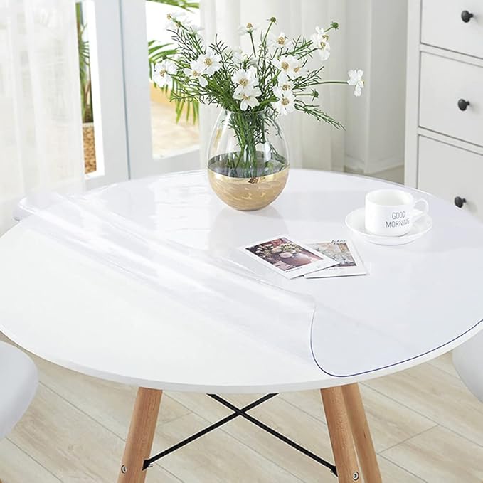40 Inch Round Clear Plastic Table Protector Cover PVC Vinyl Desk Pad Mat Waterproof Non-Slip Easy Clean Tablecloth for Gaming Dining Room Table Coffee End Table Office Writing Desk