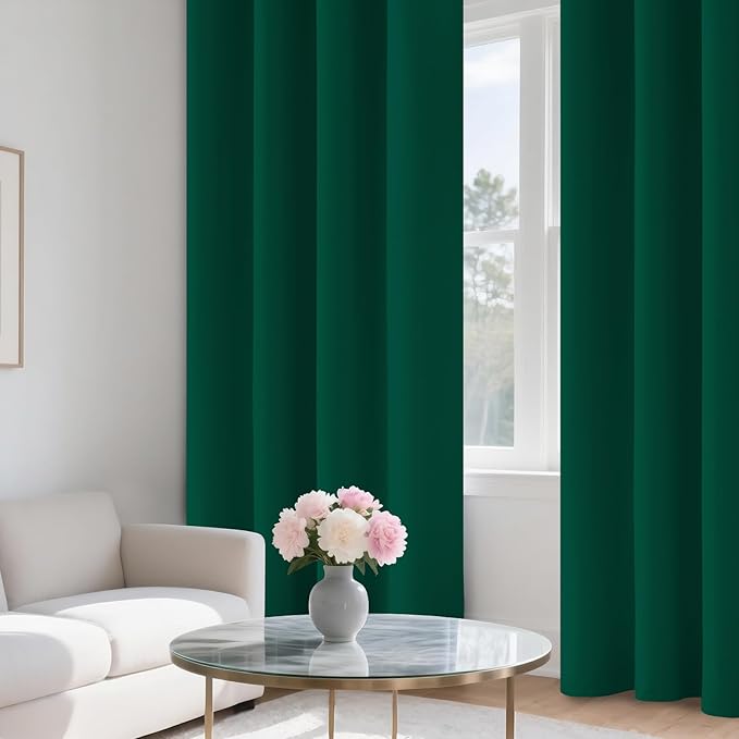COSVIYA 100% Green Blackout Curtains for Bedroom Kids Room 63 Inches Length 2 Panels Set, Full Light Blocking Thermal Insulated Grommet Nursery Window Treatment Drapes with Black Liner,W40 x L63