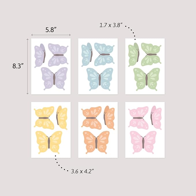 Teddylabels - Rainbow Butterflies - Easy-to-Apply & Removable Wall Stickers: Transform Your Toddlers Bedroom with Durable, Vibrant Peel-and-Stick Wall Decor – Stickers for Kids