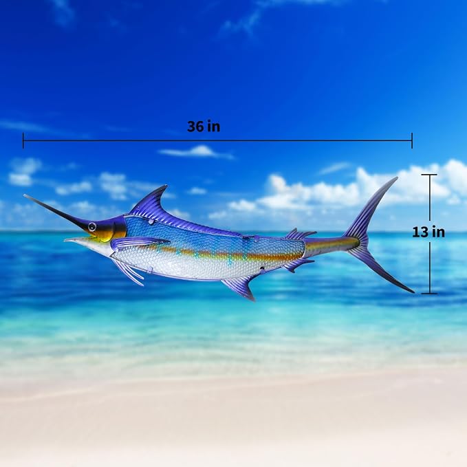 LIFFY Metal Fish Wall Decor,36" Large Marlin Wall Decor with Led Lights,Indoor Outdoor Mounted Ocean Hanging Decorations for Garden Patio Living Room Bedroom,Gift for Home Decor & Nautical Lover