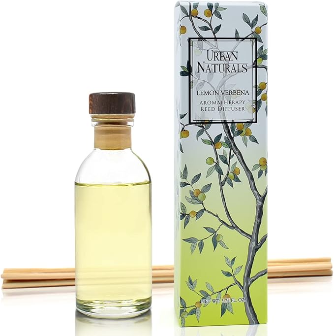 Urban Naturals Reed Diffuser Set, Lemon Verbena - Bathroom Shelf Décor | Reed Sticks, Tart, Citrus with fruity notes of Bergamot & Greens, A Cheerful Gift Idea, Made in the USA