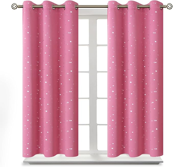 BGment Pink Star Room Darkening Curtains for Kid's Bedroom - Grommet Thermal Insulated Blackout Printed Curtains for Girl Room, Set of 2 Panels, 42 x 54 Inch