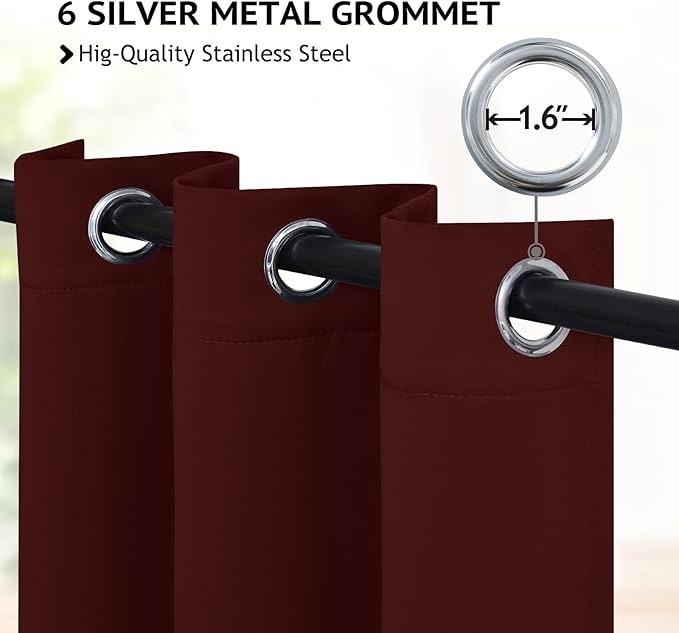 COSVIYA Blackout Curtains & Drapes Room Darkening Burgundy Curtains 84 inch Length 2 Panels,Grommet Polyester Light Blocking Insulated Thermal Window Curtain for Bedroom/Living Room,42x84 inches