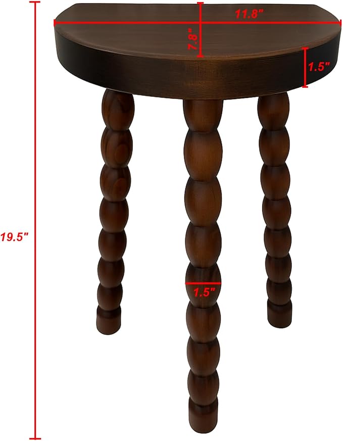 LitaEther 19.5" Wooden Bobbin Leg Side Table - Half Round Wooden Accent Stool for Bedroom, Hallway, Living Room, Sofa Side (2, Walnut)