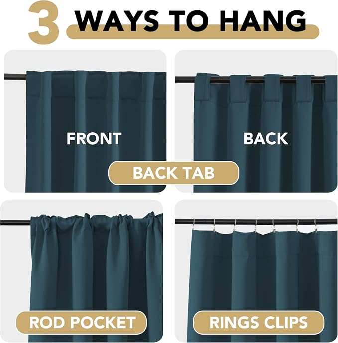 H.VERSAILTEX Blackout Curtains Thermal Insulated Window Treatment Panels Room Darkening Blackout Drapes for Living Room Back Tab/Rod Pocket Bedroom Draperies, 52 x 72 Inch, Dark Teal, 2 Panels