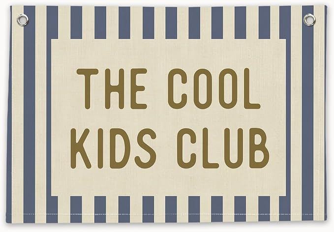 RTXLEZM Boys Room Decor, The Cool Kids Club Canvas Banner | Retro Preppy Navy Blue Striped Wall Hanging for Kids Toddler Boys Nursery Room Bedroom Playroom Decor, 20x30 Inch