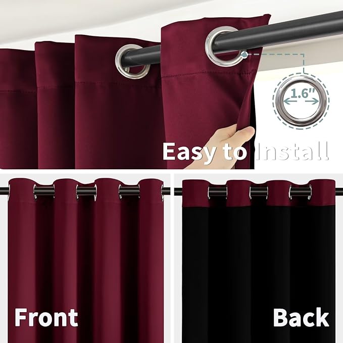 BGment Short 100% Blackout Curtains for Bedroom, Thermal Insulated Lined Energy Efficiency Noise Reducing Grommet Curtains 54 Inch Length for Small Window 2 Panels Each 52 Inch Wide, Burgundy Red