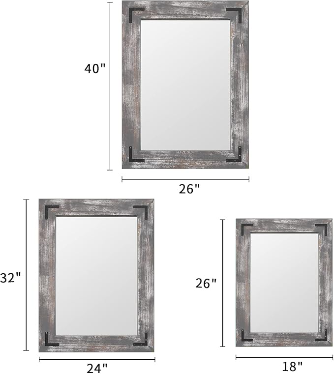 YOSHOOT Rustic Wooden Framed Wall Mirror, Natural Wood Bathroom Vanity Mirror for Farmhouse Decor, Vertical or Horizontal Hanging