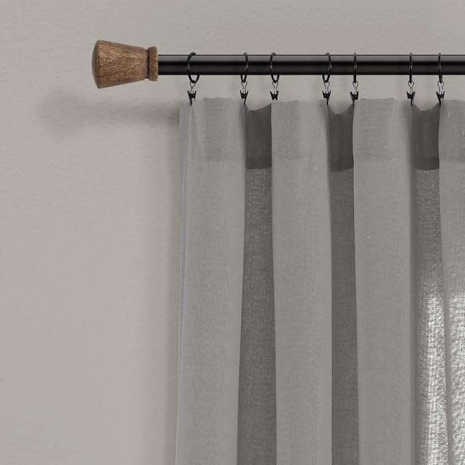 Lush Decor Linen Button Window Curtain Panel, Single, 40" W x 84" L, Dark Gray & Off White - Country Curtains - Color Block Modern Farmhouse Curtains For Living Room, Bedroom & Dining Room