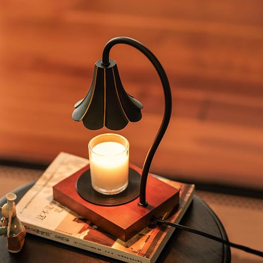 Candle Warmer Lamp with Timer & Stepless Dimmable, Electric Warmer Lamp for Jar Candles, Mid Century Modern Black Wax Melt with 2 Bulbs, Retro Decor House Warming Birthday Gifts