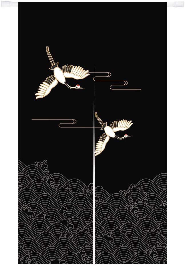 Ofat Home Japanese Doorway Curtain Noren Dark Blue Traditional Painting Tapestry Red Crowned Crane Noren Curtain Door Curtain for Kitchen Bistro Partition Shading Home Decoration 33.5X 59 in
