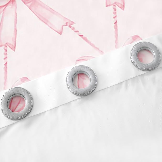 Feelyou Bow Curtains for Bedroom Living Room (2 Panels, 52 x 96 Inch) Pink Girls Bow Room Darkening Blackout Curtain Boys Girls Cute Bowknot Blackout Curtains Kawaii Window Treatments
