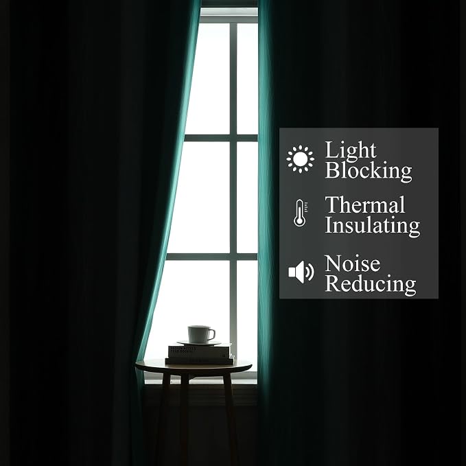 Estelar Textiler Navy Blue and Teal Ombre Blackout Curtains 45 Inch Length 2 Panels, Full Room Darkening Gradient Drapes for Bedroom, Thermal Insulated Grommet Short Curtains for Bathroom,42Wx45L
