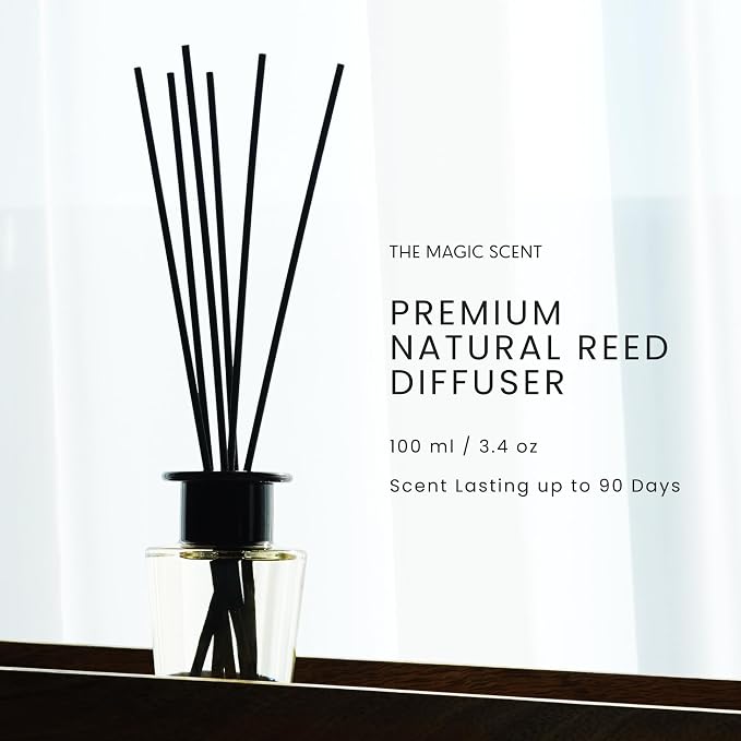 The Magic Scent Oud Wood Reed Diffuser for Home - Luxury Scent Oil with Premium Fiber Reeds for Lasting Gentle Dispersal - Natural, Toxin-Free Reed Diffuser Oil