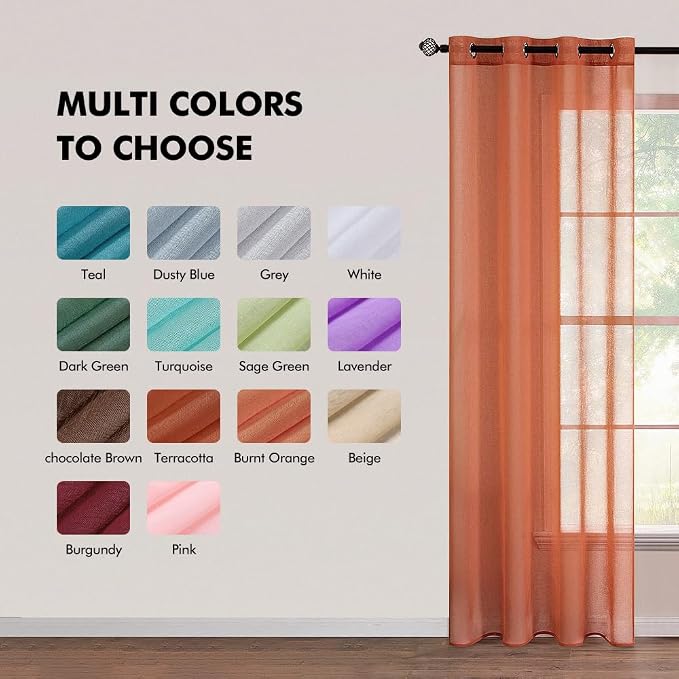 MIULEE 2 Panels Burnt Orange Semi Sheer Window Curtains - Elegant Grommet Top Voile Panels/Drapes/Treatment - Linen Textured for Bedroom Living Room Fall Decor (54X96 Inches)