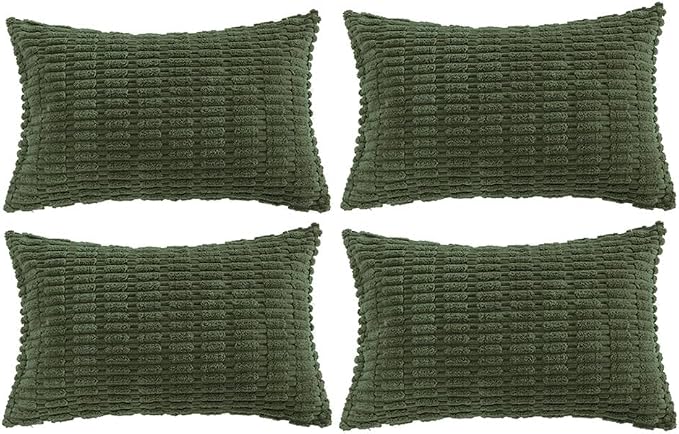 Fancy Homi 4 Packs Decorative Throw Pillow Covers for Living Room Couch Bed, Modern Farmhouse Boho Home Décor Accent Cushion Case, 20" x 12", Olive Green