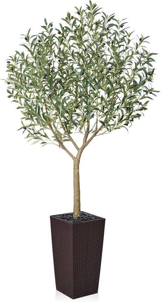 VeriNatural Artificial Olive Tree 7FT, UV Resistant Tall Fake Tree Indoor Outdoor with Brown Taper Planter & Pebbles – Potted Large Faux Plant for Modern Home Decor Living Room Office Patio, VN156