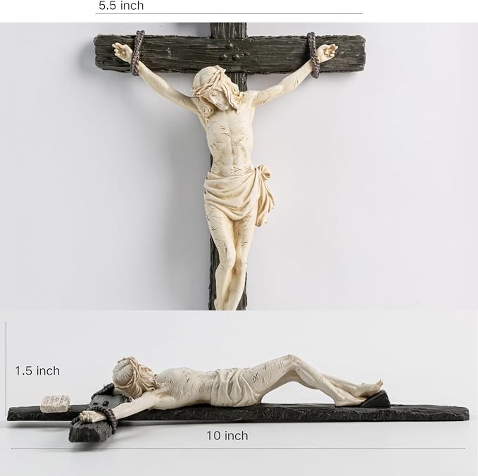 DevotedWalls 10" H Catholic Realistic Crucifix for Wall,Realistic Jesus Chirst Cross for Church,Chapels and Home Table,Altar Cross,Domestic Altar,Catholic Gift, Religious Gift,Lifelike Crucifixion Christ Wound for Meditation (Black and White)