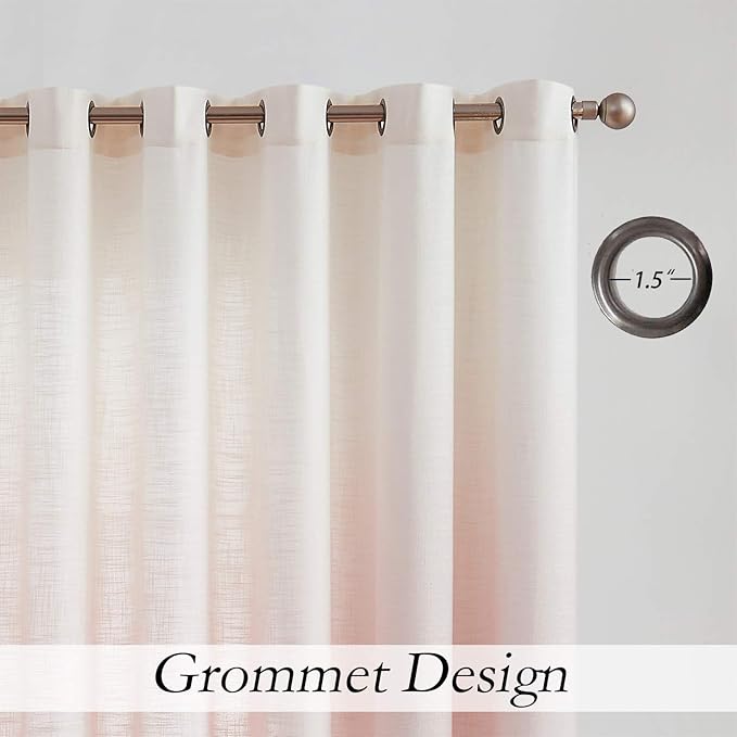 Central Park Ombre Window Door Curtain 100" Extra Wide Linen Ombre Gradient Print on Rayon Blend Fabric Treatment for Sliding Patio Door with 14 Grommets，Cream White to Pink，100" x 95", 1 Panel