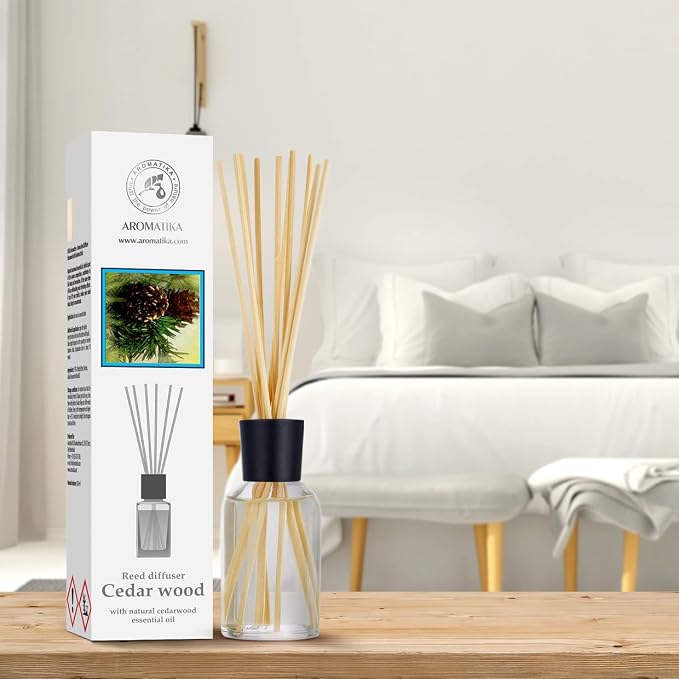 Cedarwood Reed Diffuser 3.4 Fl Oz - Scented Reed Diffuser Gift Set - Best for Aromatherapy - Home - Room Air Fresheners - Cedarwood Essential Oil - by Aromatika (Pack of 2)