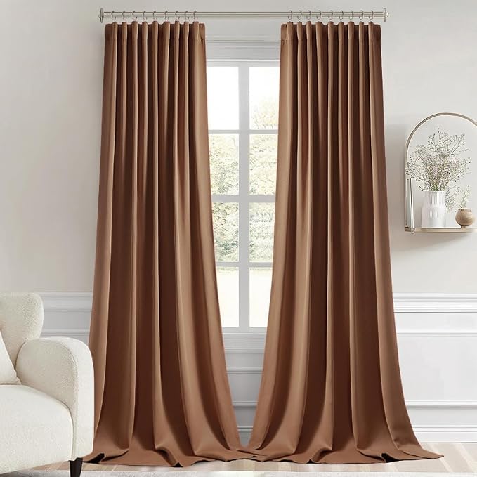 MIULEE Back Tab Blackout Curtains 108 Inch Long 2 Panels Set for Living Room Bedroom, Rod Pocket/Pinch Pleated Extra Long Thermal Insulated Room Darkening Light Blocking Drapes, Cappuccino Brown