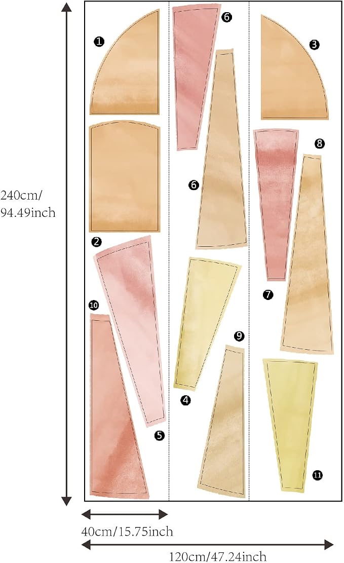 Large Fabric Watercolor Boho Half Sun Wall Decals Peel and Stick, Pastel Sunrise Wall Murals Stickers, Sunshine Wall Art Decor for Kids Room Playroom Nursery Bedroom, 94.49" x 57.48"