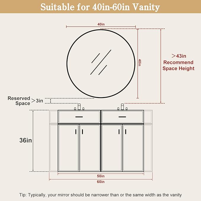 WallBeyond Round Wood Mirror, 40" Round Modern Decoration Large Circle Wall Mirror for Bathroom Living Room Bedroom Entryway, Natural