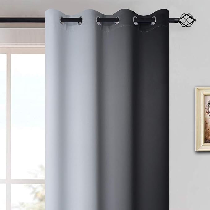 Yakamok Ombre Curtains Black and Greyish White for Living Room,52Wx72L | Room Darkening Curtains 72,Thermal Insulated Gradient Color Drape,Light Blocking Grommet Window Curtains for Bedroom,2 Panels