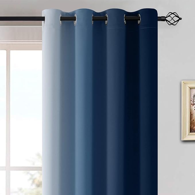 Yakamok Ombre Curtains Blue and Greyish White for Living Room,52Wx96L | Room Darkening Curtains 96,Thermal Insulated Gradient Color Drape,Light Blocking Grommet Window Curtains for Bedroom,2 Panels