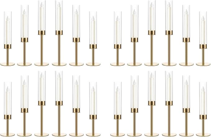 24PCS Candle Sticks Holder Decor for Party Centerpiece,Gold Candelabra Centerpieces with Acrylic lampshade for Tables Wedding Valentines Day Fit 0.78" LED Candle candelabros para centros de mesa