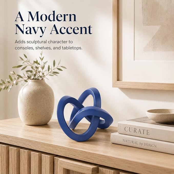 Navy Blue Knot Decor for Coffee Table Book,Chain Link Decor for Bookshelf Entry Table TV Stand,Knot Sculpture for Home Living Room,Accent Decoracions para sala,adornos para sala Modernos
