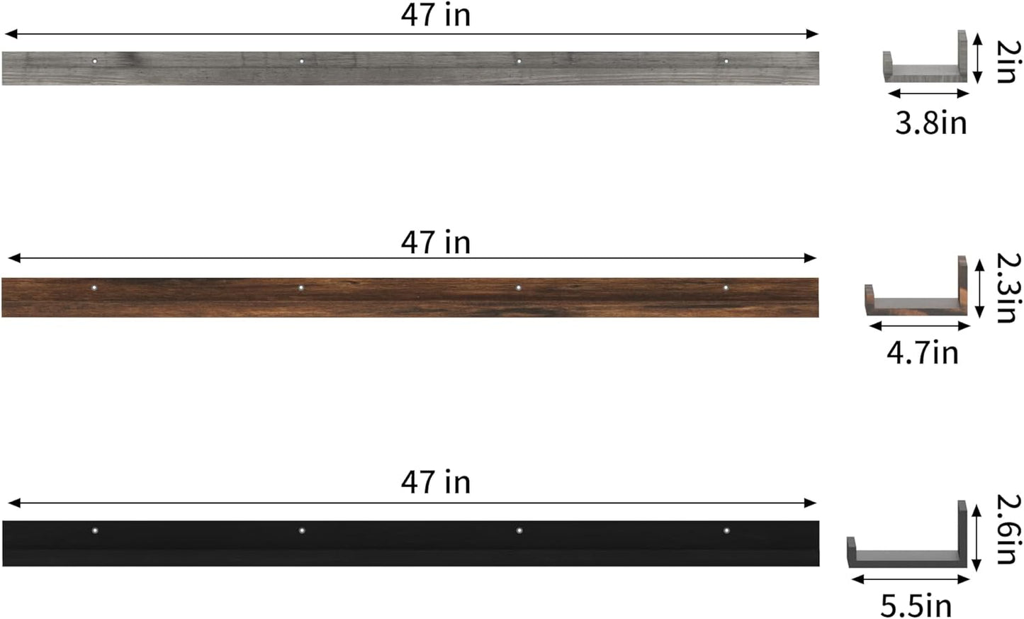 Giftgarden 47 Inch Multi Colors Floating Shelves for Wall Mount, Assorted Colors Wood Wall Shelf Ledge for Bathroom Bedroom Living Room Kitchen Storage, Set of 3 Different Sizes