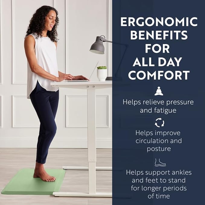 KANGAROO Anti Fatigue Mats for Kitchen Floor, 48x20, Reduce Foot, Knee, Back Pressure, 3/4 Inch Thick Cushioned Ergonomic Mat, Waterproof Comfort Rug for Under Sinks, Standing Desk, Stores, Sage Green