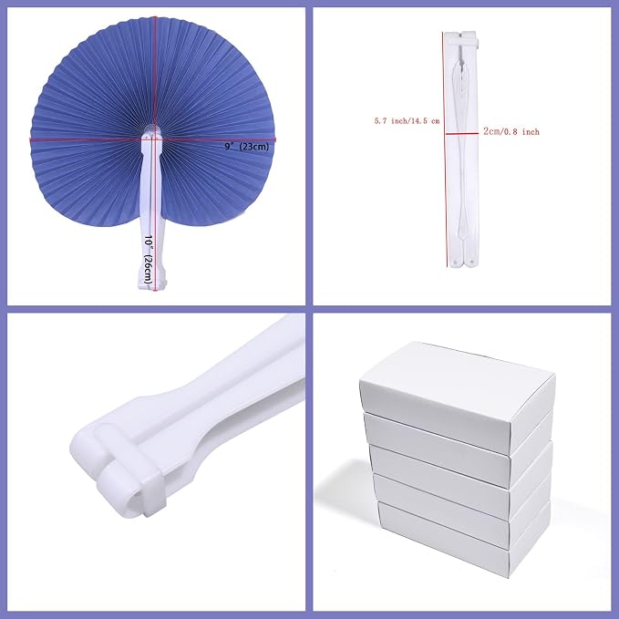 Bestage 20 Pieces Navy Round Paper Fans | Foldable Handheld Fans for Women,Folding Hand Fans for Wedding,Bridal Guest,Church,Party Favors,Dancing,Birthday,DIY
