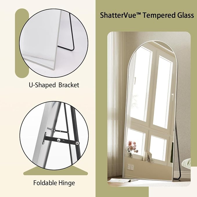 BEAUTYPEAK 71"x26" Full Length Mirror, Arch Full Body Floor Mirror, Wall Mirrors Hanging or Leaning Arched-Top with Stand for Bedroom, Dressing Room, Living Room, Silver