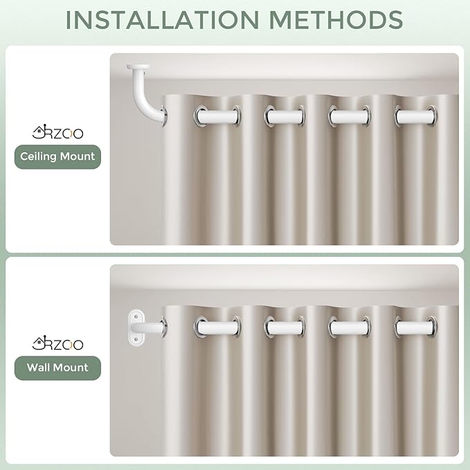 Wrap Around Curtain Rods White, Blackout Heavy Duty Curtain Pole for Windows 28 to 48 Inch, 1" Decorative Room Darkening Curved Modern Drapery Rod (White/Unique Design/All Metal)
