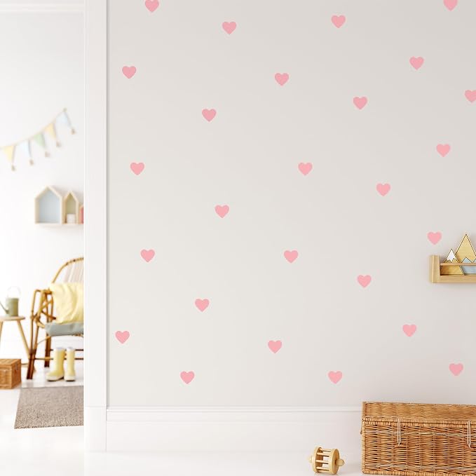 Removable Wall Decals for Kids Room – Peel and Stick Wall Stickers for Girls & Boys Bedroom, Playroom & Nursery – Easy to Apply Wall Decor - Pink Hearts